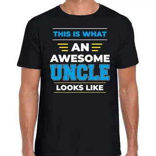 Bellatio Decorations An Awesome Uncle / Een Geweldige Oom Cadeau T-shirt Zwart - Heren - Kado Shirt / Verjaardag Cadeau L