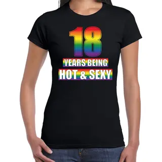 Bellatio Decorations Hot En Sexy 18 Jaar Verjaardag Cadeau T-shirt Zwart - Dames - 18e Verjaardag Kado Shirt Gay/ Lhbt Kleding / Outfit S