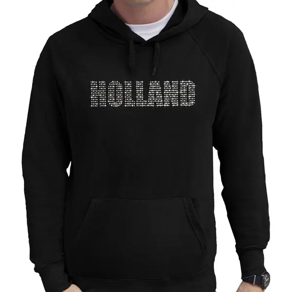 Bellatio Decorations Glitter Holland Hoodie Zwart Met Steentjes/rhinestones Voor Heren - Oranje Fan Shirts - Holland / Nederland Supporter - Ek/ Wk Trui Met Capuchon / thumbnail