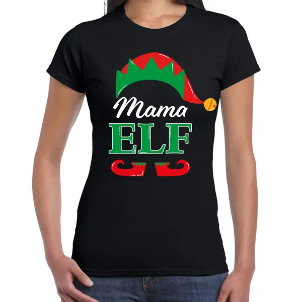 Bellatio Decorations Mama Elf Fout Kersttrui T-shirt - Zwart - Dames - Kerstkleding / Kerst Outfit Xl thumbnail