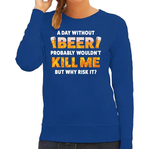 Bellatio Decorations Apres Ski Sweater A Day Without Beer Blauw Dames - Wintersport Trui - Foute Apres Ski Outfit/ Kleding L thumbnail