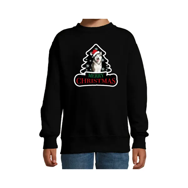 Bellatio Decorations Dieren Kersttrui Husky Zwart Kinderen - Foute Honden Kerstsweater Jongen/ Meisjes - Kerst Outfit Dieren Liefhebber 122/128 thumbnail