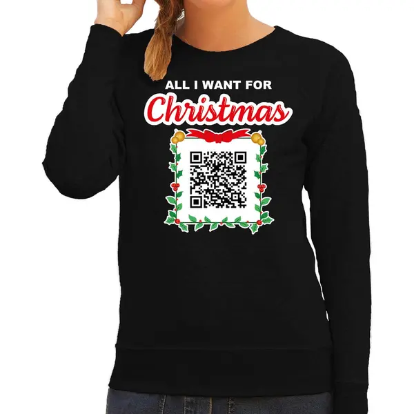 Bellatio Decorations Kerst Qr Code Kersttrui All I Want, Punch You In The Face Dames Zwart - Bellatio Christmas Sweaters Xxl thumbnail