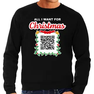 Bellatio Decorations Kerst Qr Code Kersttrui All I Want, Alleen Maar Zuipen Heren Zwart - Bellatio Christmas Sweaters L