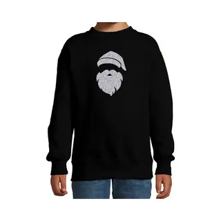 Bellatio Decorations Kerstsweater - Kinderen - Zwart - Zilveren Santa - Glitter Bedrukking - Kerstkleding 134/146