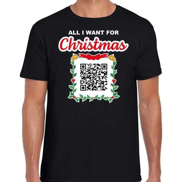 Bellatio Decorations Kersttrui T-shirt - Qr Code - All I Want, Een Lekker Wijf - Voor Heren - Zwart - Christmas - Kleding L thumbnail