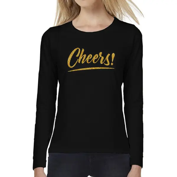 Bellatio Decorations Cheers Longsleeve Zwart Met Gouden Glitter Tekst Dames - Oud En Nieuw / Glitter En Glamour Goud Party Kleding Shirt Met Lange Mouwen Xs thumbnail