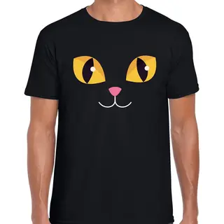 Bellatio Decorations Kat / Poes Gezicht Verkleed T-shirt - Zwart - Voor Heren - Carnaval - Dieren - Katten Gezicht Xl