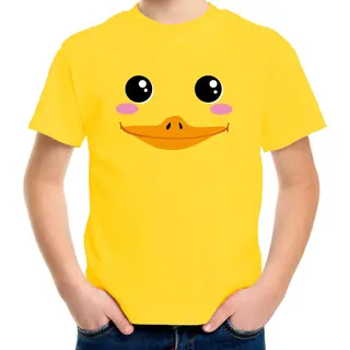 Bellatio Decorations Eenden Gezicht Fun Verkleed T-shirt - Geel - Voor Kinderen - Ducky - Badeend - Dierenpak - Verkleedkleding - Carnaval 134/140