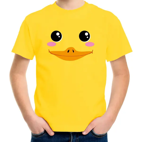 Bellatio Decorations Eenden Gezicht Fun Verkleed T-shirt - Geel - Voor Kinderen - Ducky - Badeend - Dierenpak - Verkleedkleding - Carnaval 134/140 thumbnail