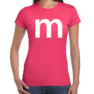 Bellatio Decorations Letter M Verkleed - Carnaval T-shirt - Roze - Voor Dames - M En M Serie - Kostuum Xs