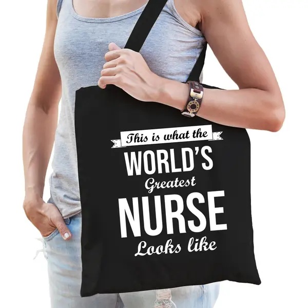 Bellatio Decorations Worlds Greatest Nurse Cadeau Tas Zwart Voor Volwassenen - Cadeau Tas Verjaardag Verpleegkundige thumbnail