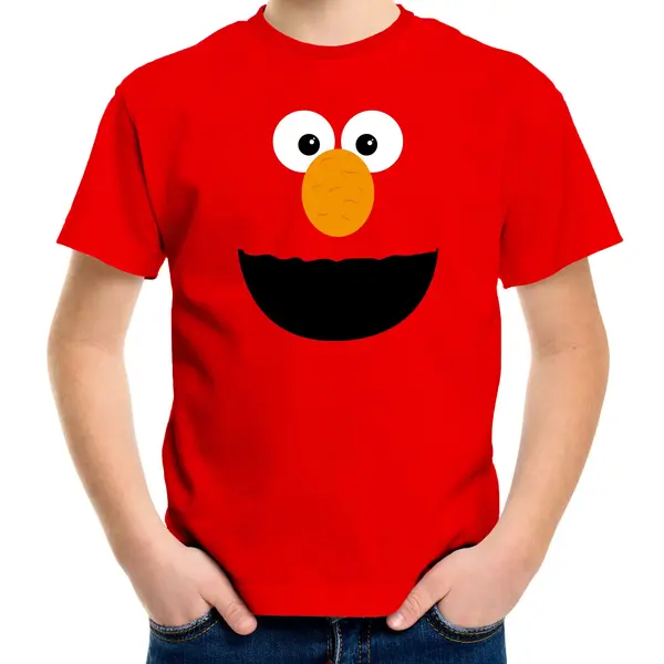 Bellatio Decorations Rode Cartoon Knuffel Gezicht Verkleed T-shirt - Rood - Voor Kinderen - Carnaval - Kleding / Kostuum 158/164 thumbnail