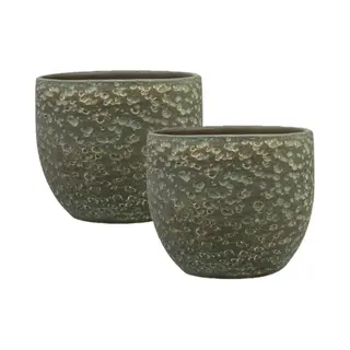 Ter Steege Plantenpot/bloempot Lava Stone - Set Van 2x Stuks - Groen - D15 X H13 Cm - Binnen