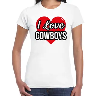 Bellatio Decorations I Love Cowboys Verkleed T-shirt Wit - Dames - Western/ Wilde Westen Thema Verkleed Outfit / Kleding Xl