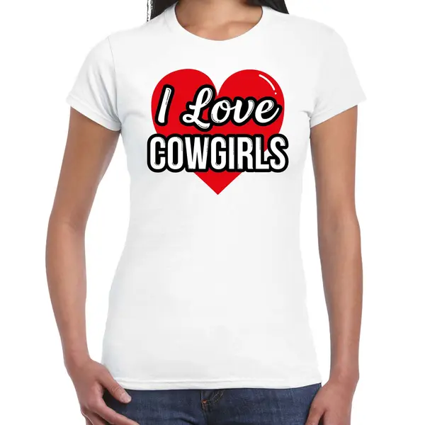 Bellatio Decorations I Love Cowgirls Verkleed T-shirt Wit - Dames - Western/ Wilde Westen Thema Verkleed Outfit / Kleding M thumbnail