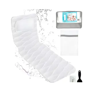 W&Z Badkussen Voor Het Hele Lichaam(126x42cm) - Badkussens Met Hoofdsteun Met 21 Antislip Zuignappen - Incl. Reistas, Ophanghaak En Schaper - Wit