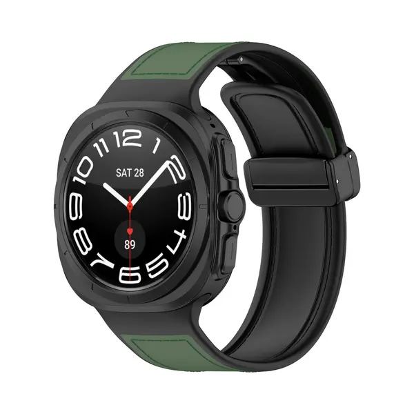 By Qubix Hybrid Leer + Siliconen Band - Donkergroen - Geschikt Voor Samsung Galaxy Watch Ultra / Ultra 2025 47mm thumbnail