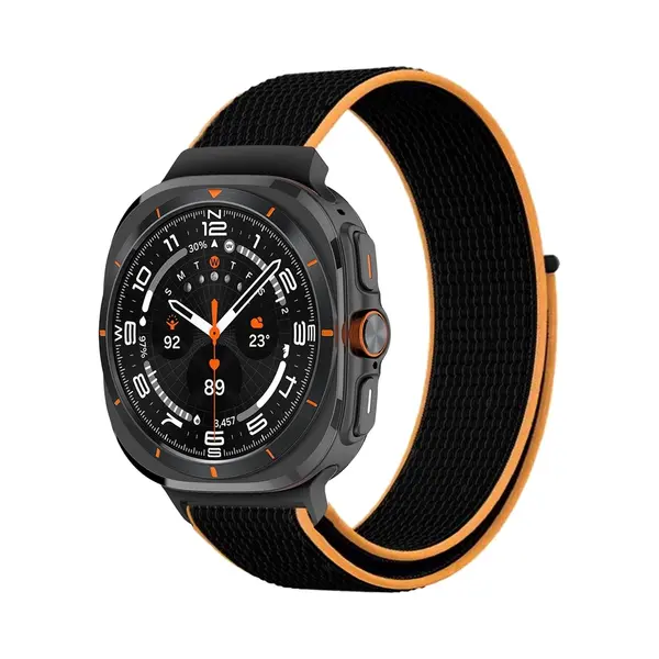 By Qubix Nylon Loop Bandje - Zwart - Oranje - Geschikt Voor Samsung Galaxy Watch Ultra / Ultra 2025 47mm thumbnail