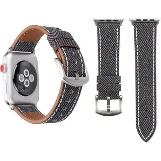 By Qubix Denim Pattern Echt Leren Bandje - Grijs - Geschikt Voor Apple Watch 38 Mm - 40 Mm - 41 Mm - 42 Mm - Compatible Apple Watch Bandje -