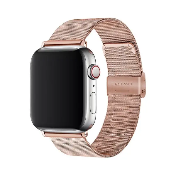 By Qubix Milanese Loop Bandje - Champagne Goud - Geschikt Voor Apple Watch 44 Mm - 45 Mm - 46 Mm - 49 Mm (Ultra 1, 2 En 3) - Compatible Apple Watch thumbnail