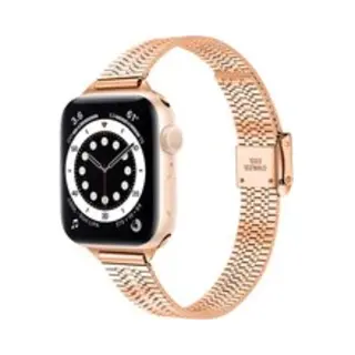 By Qubix Stainless Steel Slim Fit Bandje - Champagne Goud - Geschikt Voor Apple Watch 44 Mm - 45 Mm - 46 Mm - 49 Mm (Ultra 1, 2 En 3) - Compatible