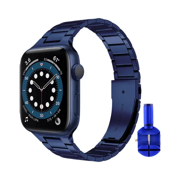 By Qubix Compatible Apple Watch Bandje Staal - 38mm - 40mm - 41mm - Rvs Metaal Schakelband - Donkerblauw thumbnail