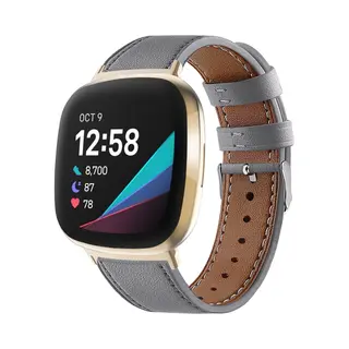 By Qubix Geschikt Voor Fitbit Versa 3 - Fitbit Versa 4 - Fitbit Sense 1 - Fitbit Sense 2 Leren Bandje - Grijs Smartwatchbandje Bandje Armband Polsband