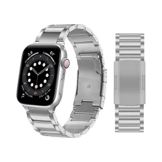 By Qubix Titanium Schakelband - Zilver - Geschikt Voor Apple Watch 38 Mm - 40 Mm - 41 Mm - 42 Mm