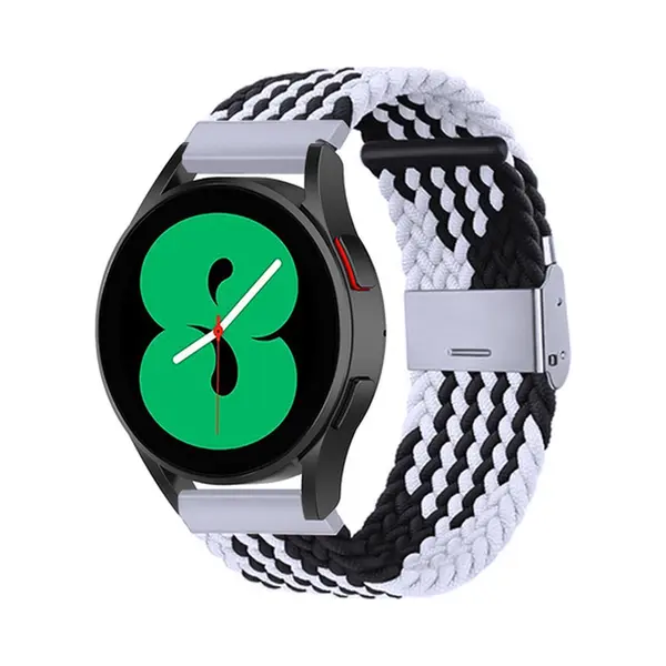 By Qubix - Smartwatch Bandje 20mm - Geschikt Voor Garmin Forerunner 55 - 165 - 245 - 570 (42mm) - 645 - Braided Nylon Bandje - Zwart - Wit - Geschikt thumbnail