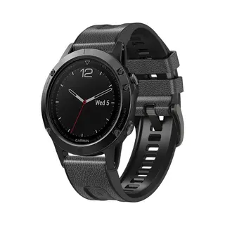 By Qubix - 26mm Quickfit - Leer + Siliconen Bandje - Donkergrijs - Geschikt Voor Garmin Fenix 7X - 6X - 5X - Geschikt Voor Garmin Bandje