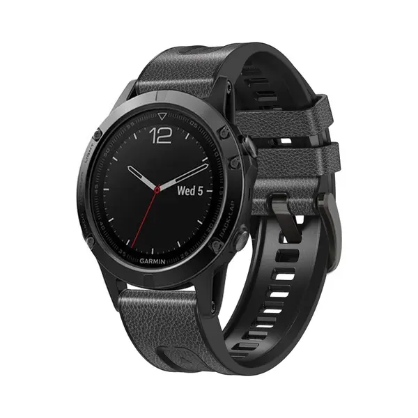 By Qubix - 26mm Quickfit - Leer + Siliconen Bandje - Donkergrijs - Geschikt Voor Garmin Fenix 7X - 6X - 5X - Geschikt Voor Garmin Bandje thumbnail