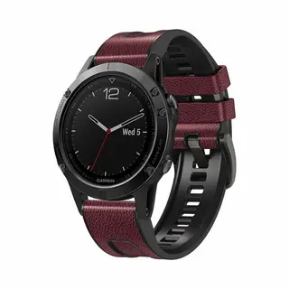 By Qubix - 22mm Quickfit - Leer + Siliconen Bandje - Bordeaux - Geschikt Voor Garmin Epix Gen 2 (47mm) - Marq - Quatix 7-6-5 - Geschikt Voor Garmin