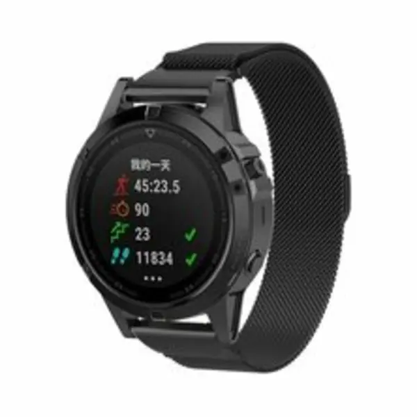 By Qubix - 22mm Quickfit - Milanese Bandje - Zwart - Geschikt Voor Garmin Forerunner 745 - 935 - 945 - 955 - 965 - Geschikt Voor Garmin Bandje thumbnail