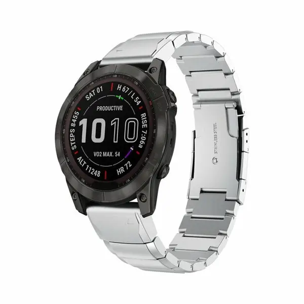 By Qubix - 22mm Quickfit - Stainless Steel Schakelband - Zilver - Geschikt Voor Garmin Forerunner 745 - 935 - 945 - 955 - 965 thumbnail