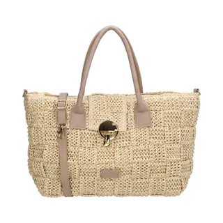 Charm London Margate Handtas - Raffia - Schouderband - Shopper - Ritssluiting - Dames Tas - Licht Natuur