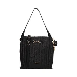 Charm London Santorini Schoudertas - Shopper - Rietlook - Bag Charm - Dames - Dames Tas - Zwart
