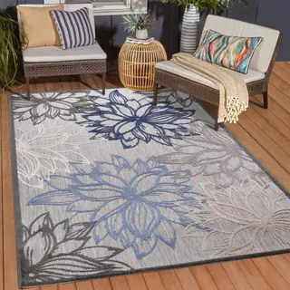 Muratap Tapijtenloods Floral Buitenkleed - Grijs - 200x290 Cm - Tuintapijt - Buitentapijt - Vloerkleed Buiten En Binnen