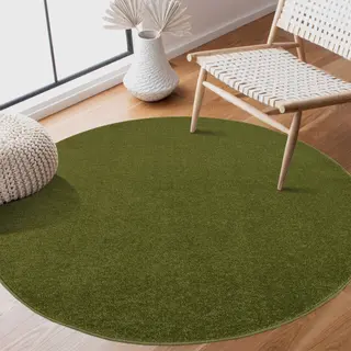 Muratap Uni Rond Groen Vloerkleed – Modern Laagpolig Effen Tapijt- 120 Cm Rond