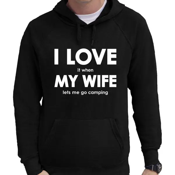 Bellatio Decorations I Love It When My Wife Lets Me Go Camping Sweater - Grappige Kamperen Hobby Hoodie Zwart Heren - Cadeau Kampeerder/ Avonturier Xl thumbnail