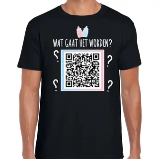 Bellatio Decorations Gender Reveal Qr Code Shirt Wat Gaat Het Worden Heren Zwart - Jongen - Gender Reveal Kleding / Outfit M