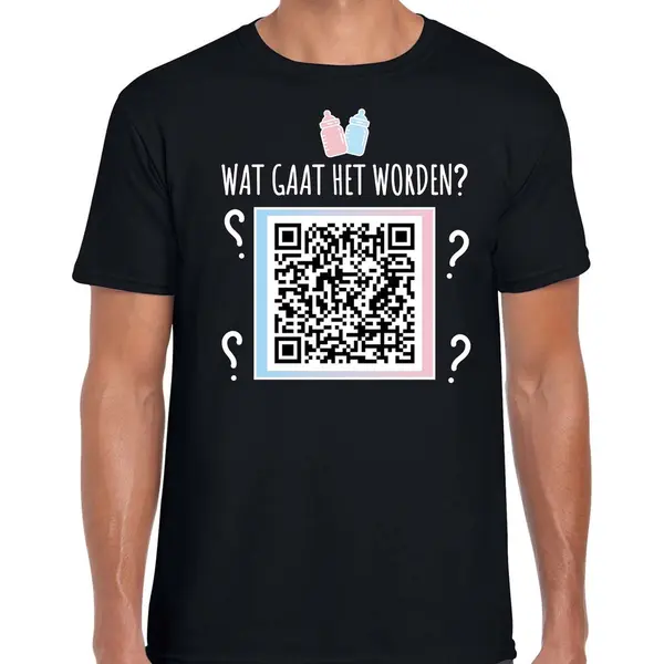 Bellatio Decorations Gender Reveal Qr Code Shirt Wat Gaat Het Worden Heren Zwart - Jongen - Gender Reveal Kleding / Outfit M thumbnail