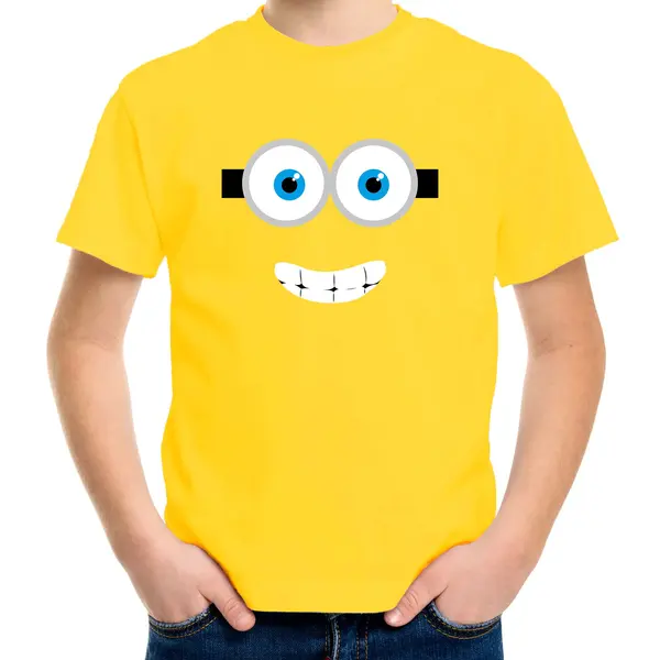 Bellatio Decorations Lachend Geel Poppetje - Verkleed T-shirt - Geel - Voor Kinderen - Carnaval Fun Shirt - Kleding - Kostuum 110/116 thumbnail