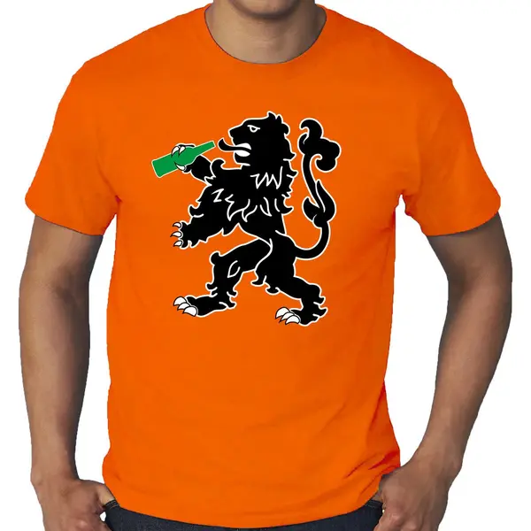 Bellatio Decorations Grote Maten Koningsdag T-shirt Drinkende Leeuw - Oranje - Heren - Koningsdag Outfit / Kleding Xxxxl thumbnail