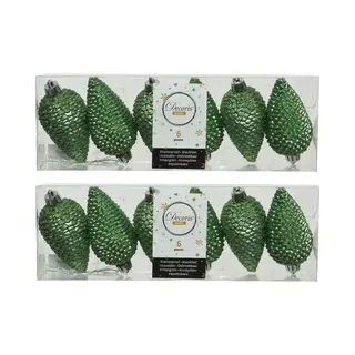 Decoris Kersthangers Dennenappels - 24x St - Groen - Glitter - 8 Cm - Kunststof - Kerstversiering