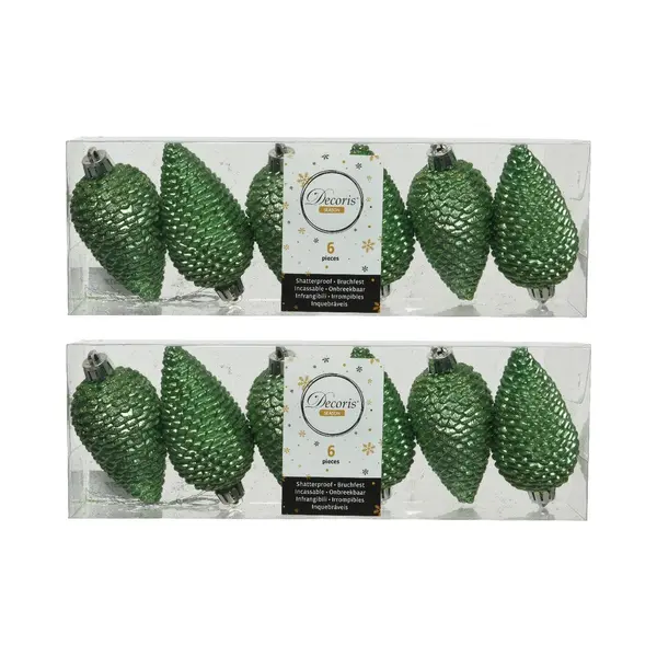 Decoris Kersthangers Dennenappels - 24x St - Groen - Glitter - 8 Cm - Kunststof - Kerstversiering thumbnail