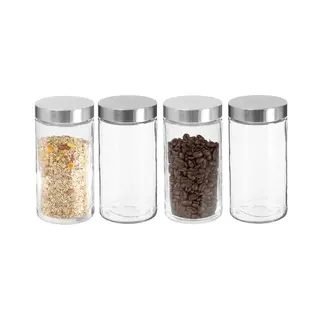 Secret De Gourmet Voorraadbus/voorraadpot - 4x Stuks - 1, 7L - Glas - Rvs Deksel - 750 Ml - Met Luchtdichte Deksel