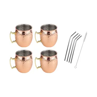 Hi Set Van 4x Cocktailbekers/cocktailglazen Moscow Mule 500 Ml - Inclusief 4x Rvs Herbruikbare Rietjes