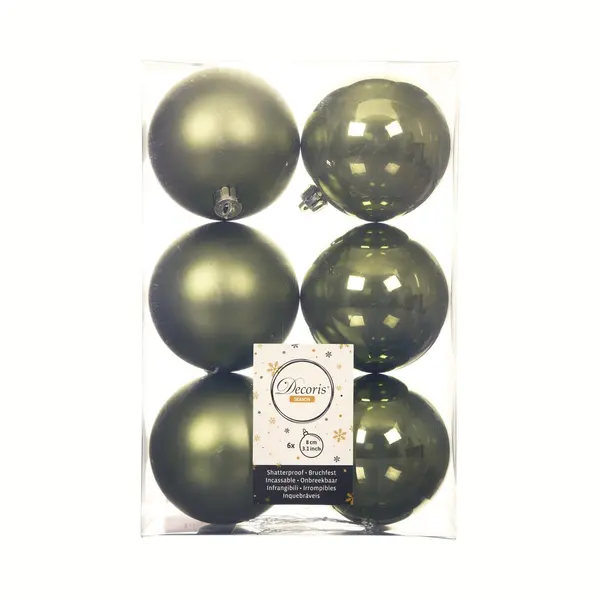Decoris Kerstballen - 12x St - Mosgroen - D8 Cm - Kunststof - Mat/glans - Kerstversiering thumbnail