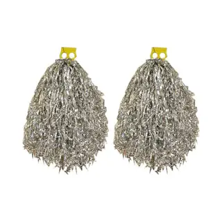 Cheerball/pompom Zilver - 4x - Met Ringgreep - 33 Cm - Cheerleader Verkleed Accessoires - Pompoms